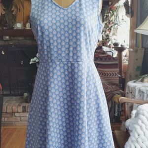Talbots Blue and Cream Patterned Midi Dress
